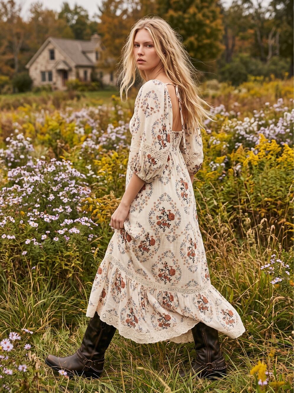 Free People Ethereal Dainty All the Attitude Printed Maxi Dress Large Cottage